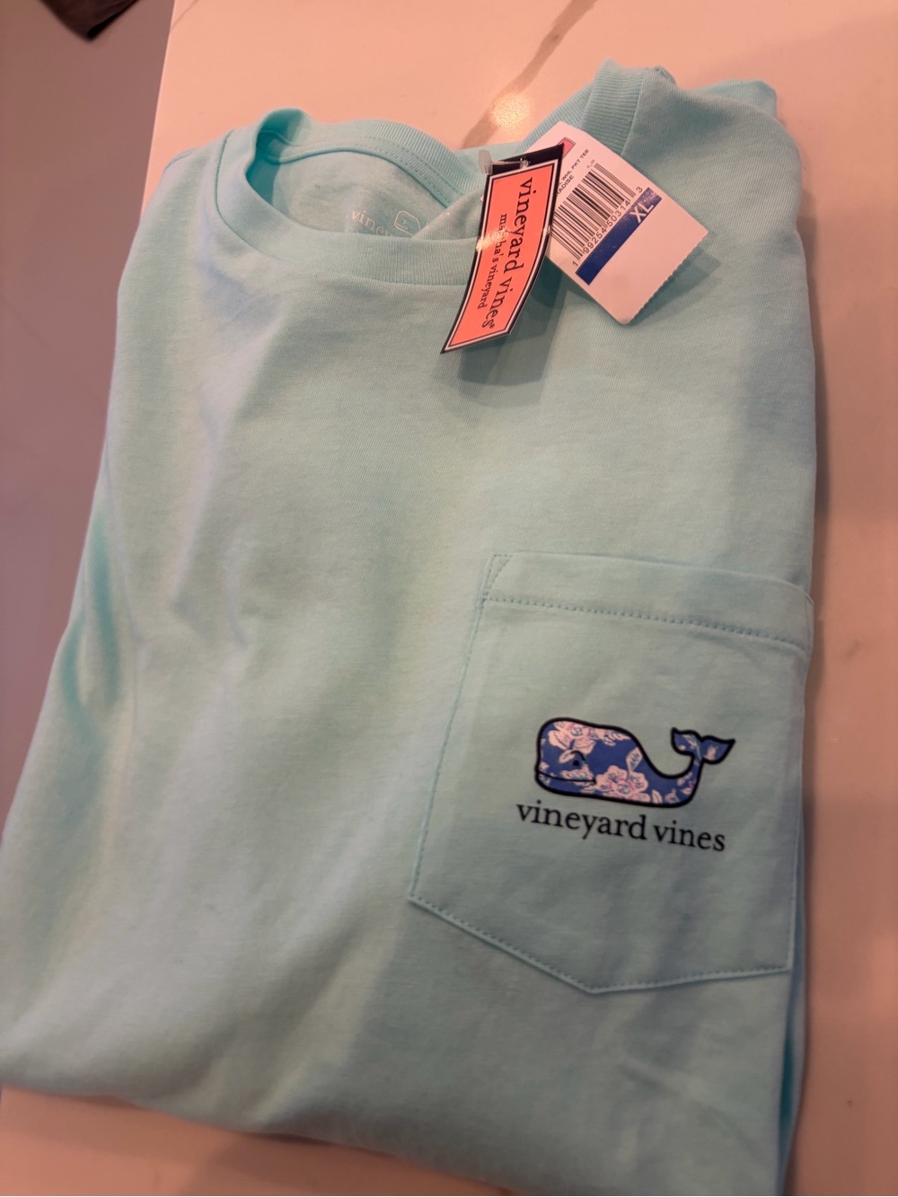 Vineyard Vines Kids long Sleeve Pocket Tee in Aqua